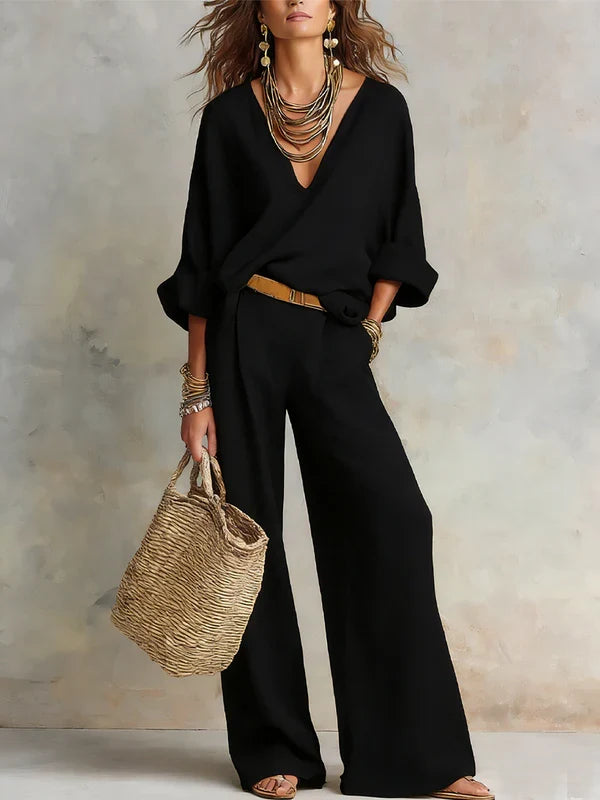 Amelia — Conjunto de blusa y pantalón palazzo