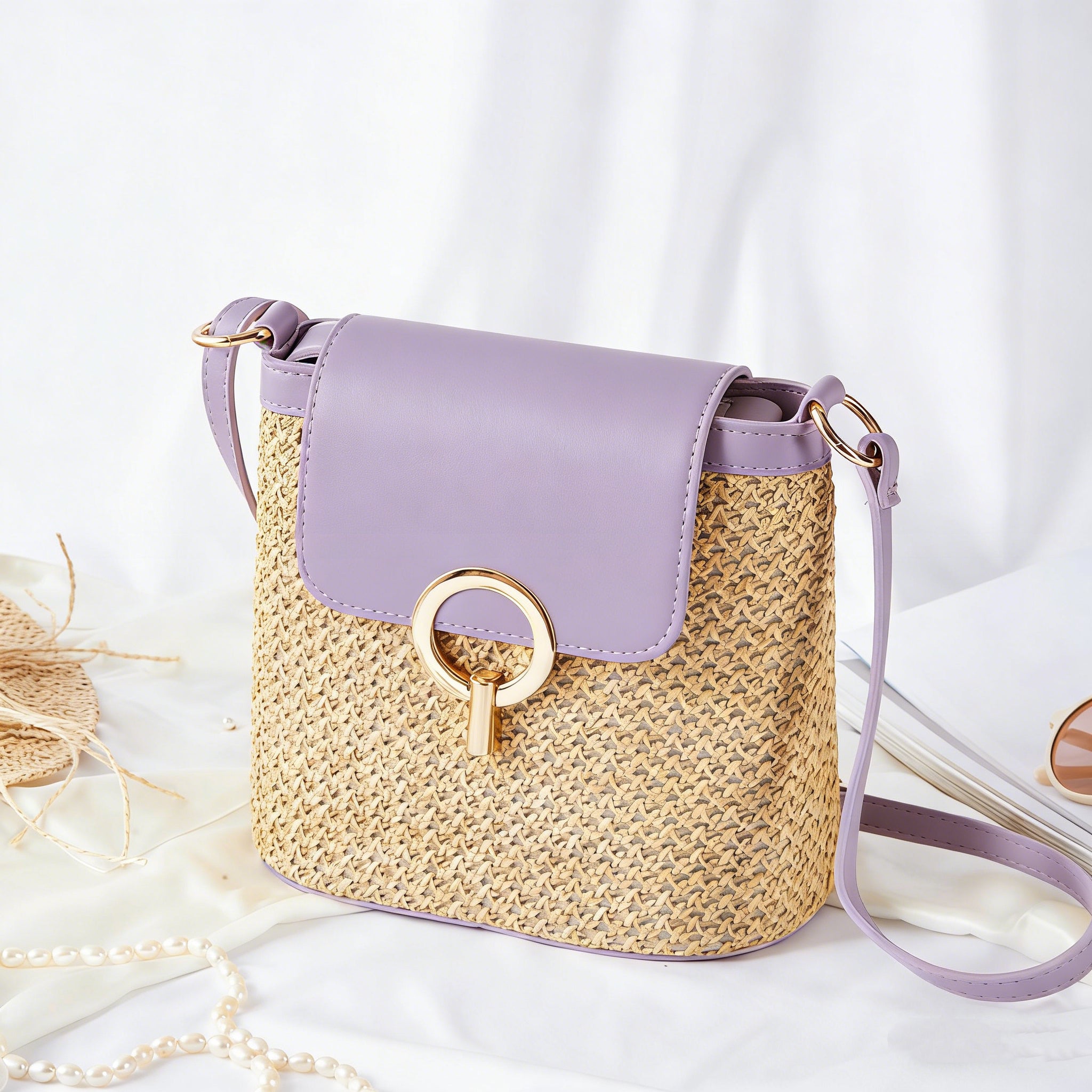 Celia • Bolso Bandolera de Rafia con Solapa de Colores