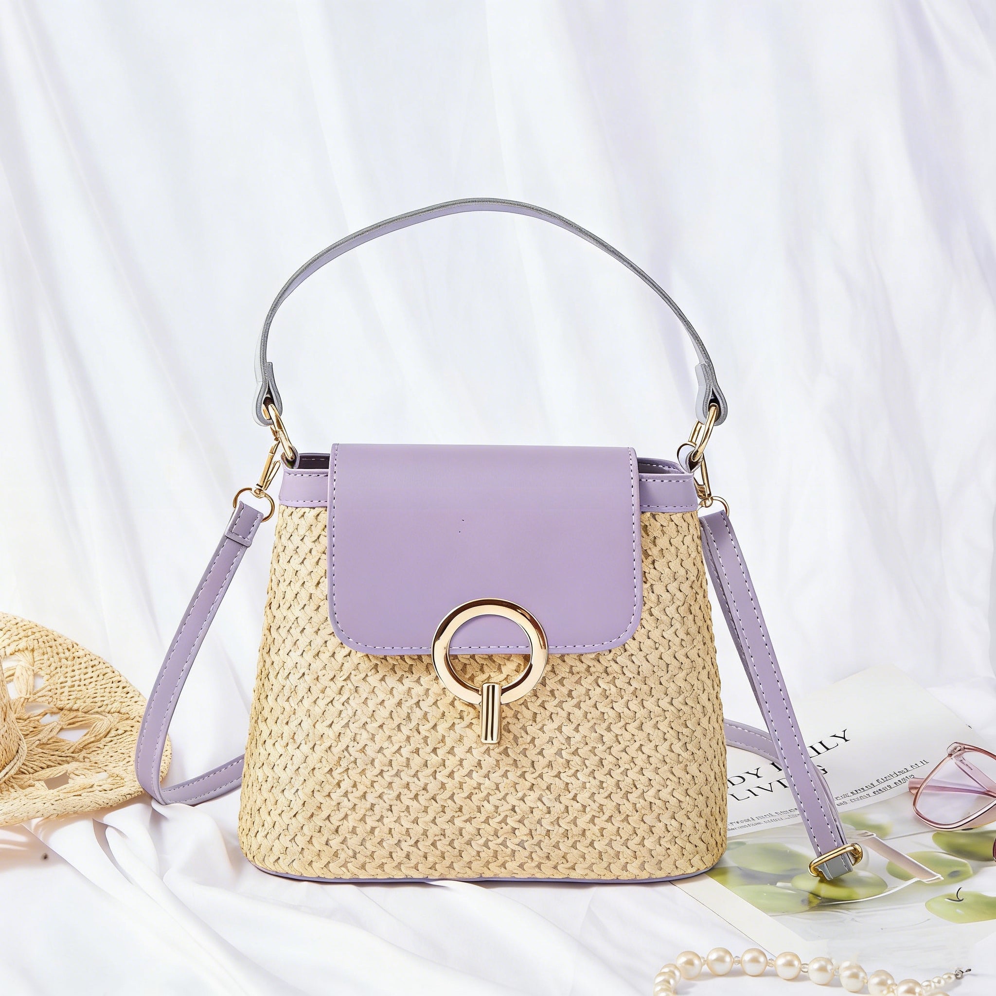 Celia • Bolso Bandolera de Rafia con Solapa de Colores