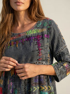 Manuela - Vestido Denim con Patchwork Étnico