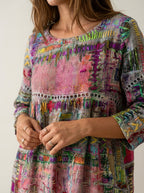 Manuela - Vestido Denim con Patchwork Étnico