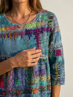 Manuela - Vestido Denim con Patchwork Étnico
