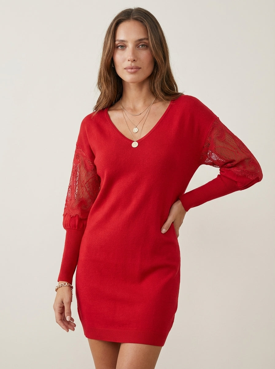 Eva - Vestido Elegante en Encaje con Escote en V