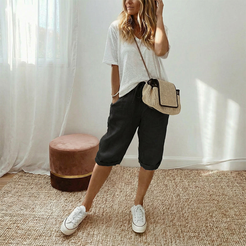 Sofia •  Pantalón capri de lino elegante