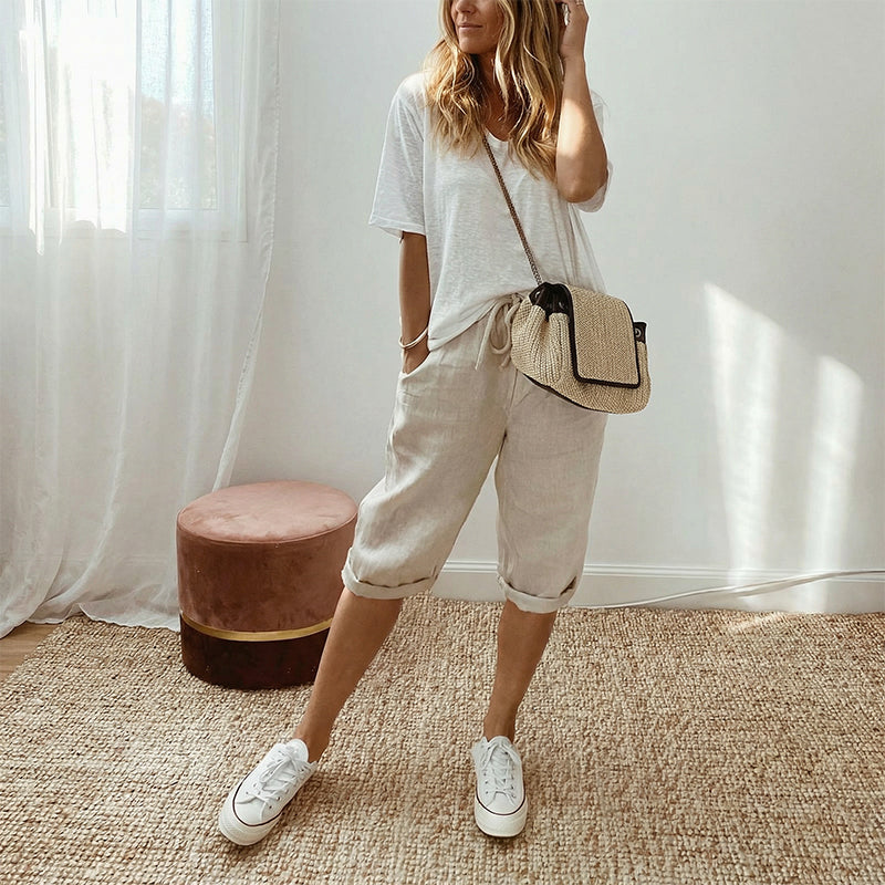 Sofia •  Pantalón capri de lino elegante