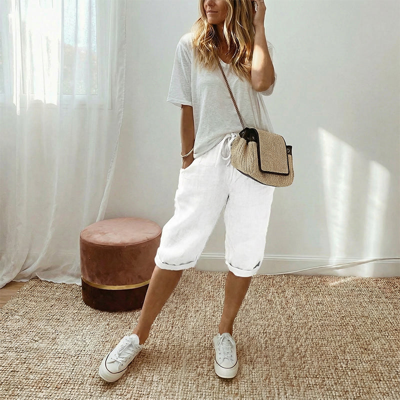 Sofia •  Pantalón capri de lino elegante