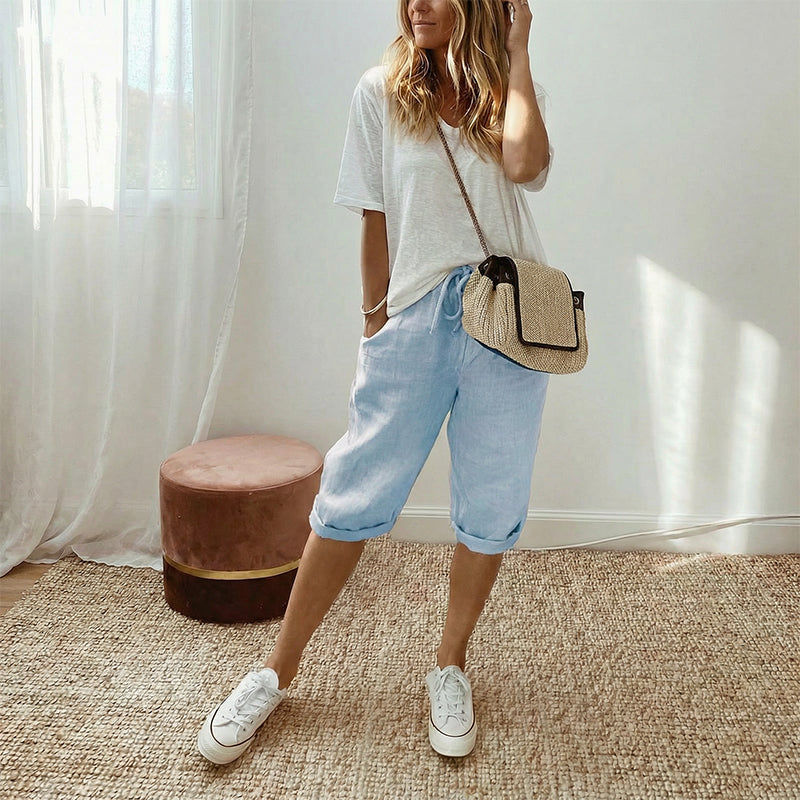Sofia •  Pantalón capri de lino elegante