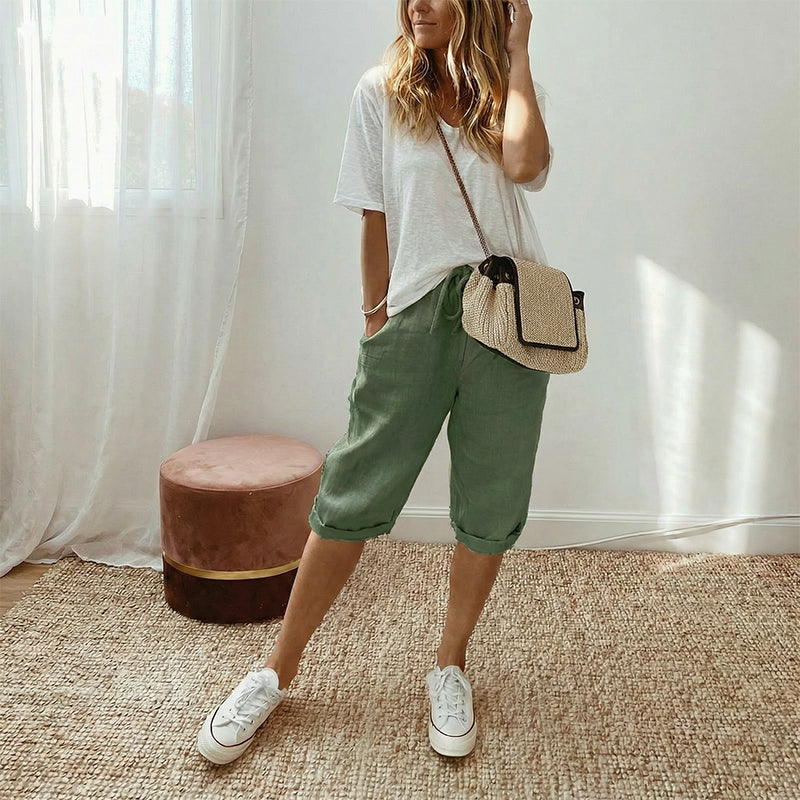 Sofia •  Pantalón capri de lino elegante