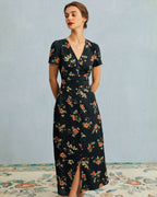 Aurora •   Vestido floral midi con escote en V