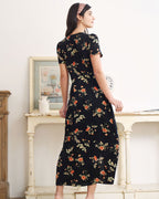 Aurora •   Vestido floral midi con escote en V