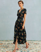 Aurora •   Vestido floral midi con escote en V