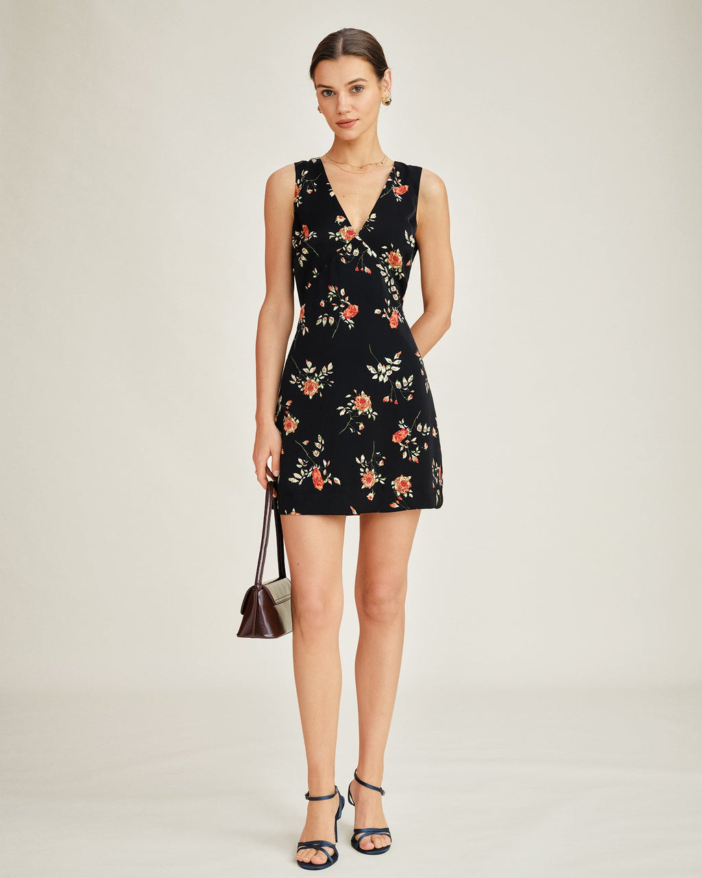 Celeste •  Vestido floral elegante con escote en V